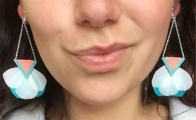 Esquema Pendientes tejiendo ladrillo triángulo puntada y plumas Esquema Pendientes tejiendo ladrillo triángulo puntada y plumas