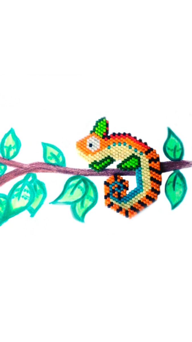 Esquema DIY perlas puntada Weaving ladrillo patrón de Miyuki Delicas camaleón