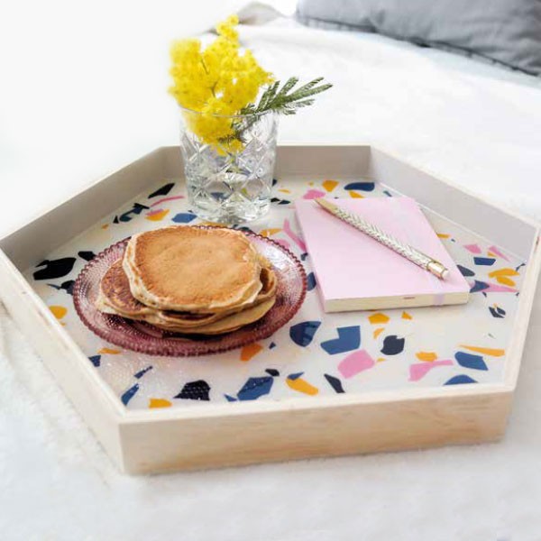 Esquema Creación de una encimera de terrazo con resina Pebeo