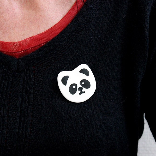Esquema Broche Panda de arcilla Fimo y Sculpey líquido