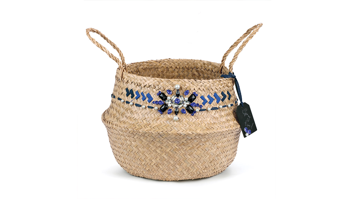 DIY fácil custo cesta tailandesa con piedras de coser y cabujones PureCrystal azul majestuoso DIY fácil custo cesta tailandesa con piedras de coser y cabujones PureCrystal azul majestuoso