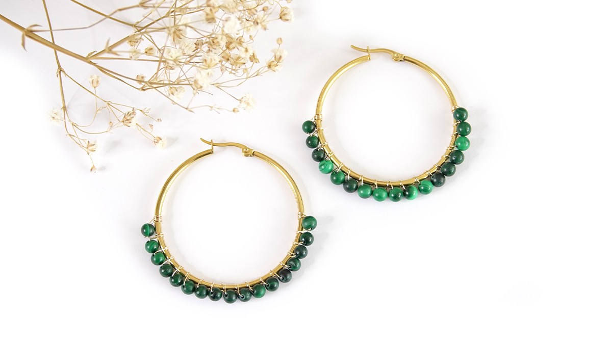 Criollas con Cuentas de piedra de malaquita natural