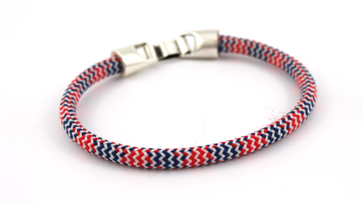 Pulsera de cuerda trenzada Tuto para hombre azul blanco rojo