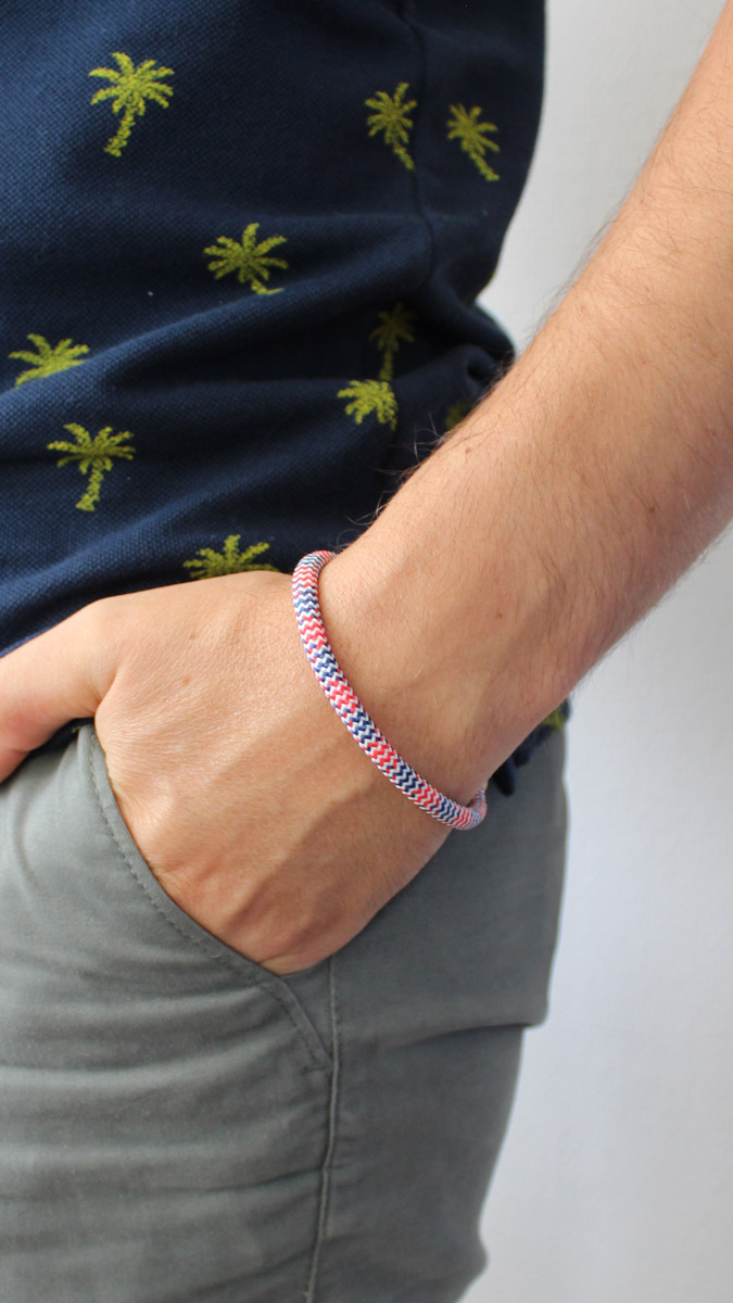 Esquema Pulsera de cuerda trenzada Tuto para hombre azul blanco rojo Esquema Pulsera de cuerda trenzada Tuto para hombre azul blanco rojo