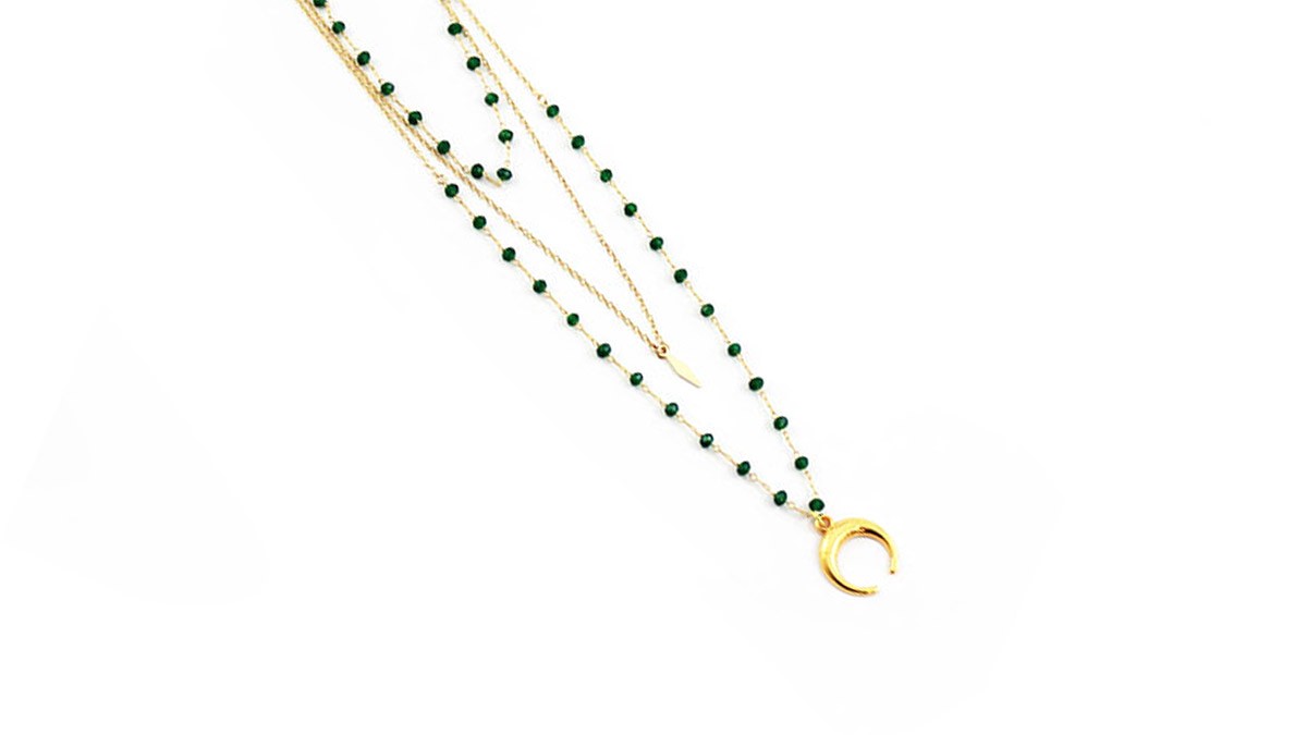 Esquema Bisutería Collar de varias vueltas con cadena de cuentas y colgante de cuerno