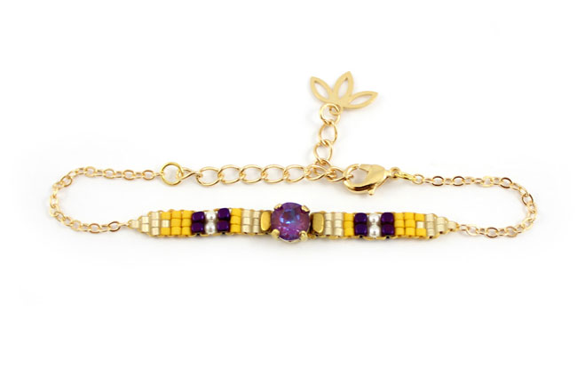 Pulsera tejida con punto cuadrado y cabujón PureCrystal DeLite : Paso 9