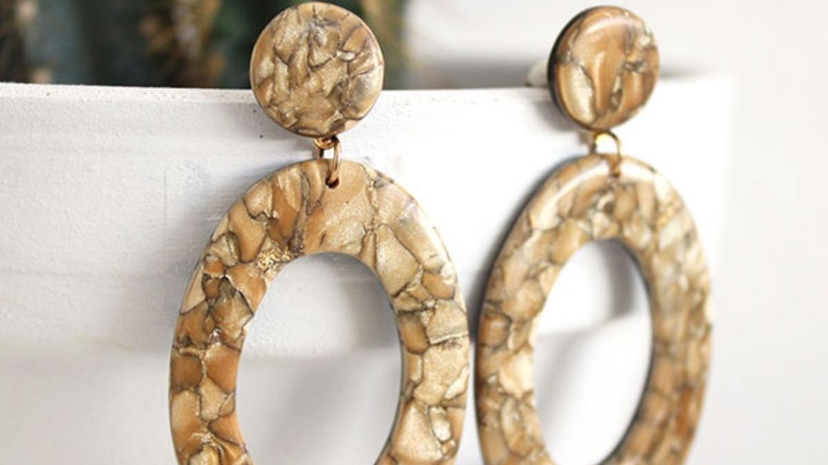 Pendientes Cernit efecto mármol champán metalizado