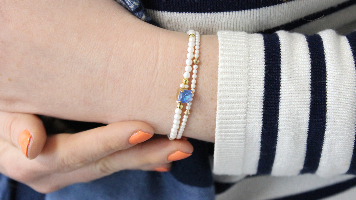 Pulsera elástica cuadrada de caleidoscopio DeLite con cuentas de perlas de PureCrystal