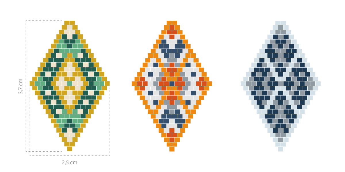 Esquema Pendientes tejidos de diamante perla azul y naranja Miyuki