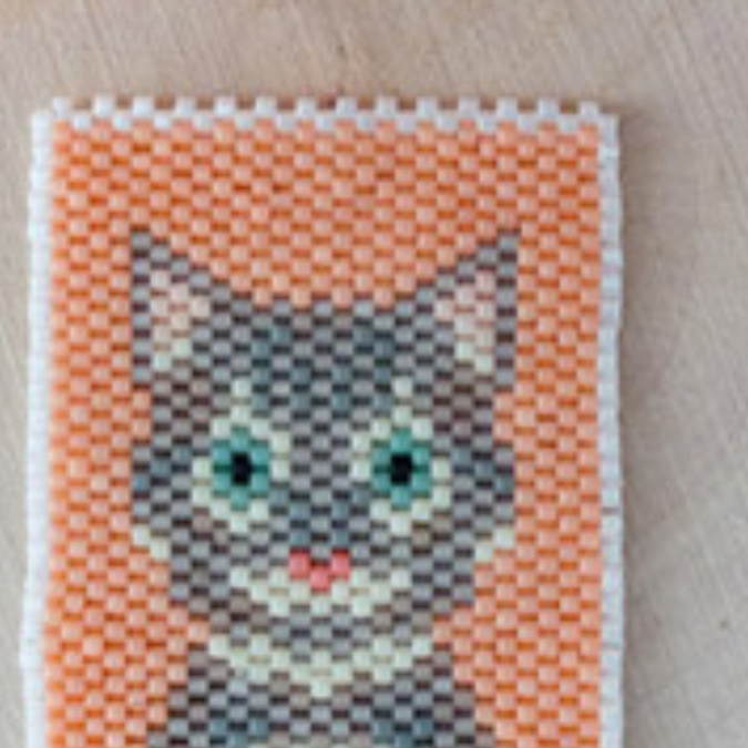 Tejiendo peyote patrón gato atigrado polaroid Tejiendo peyote patrón gato atigrado polaroid