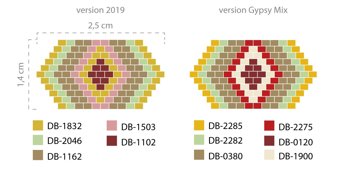 Esquema Pulsera Brick Stitch diamante oro burdeos